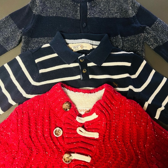 (3) Boy Sweaters in 3T, Red, Blue Sweater - Picture 2 of 4